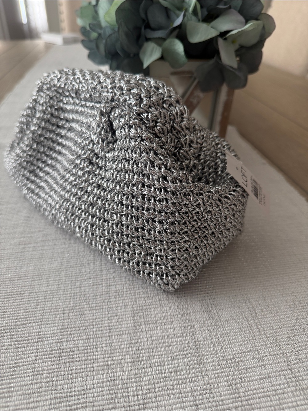 LOFT Silver Metallic Knit Clutch NWT - Picture 5 of 6